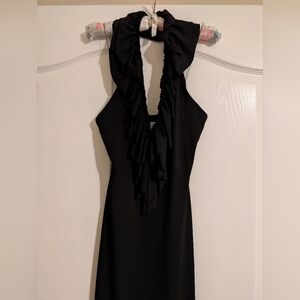 London Times® Classy Low-cut Doubled Ruffled Open Back "Little Black Dress"